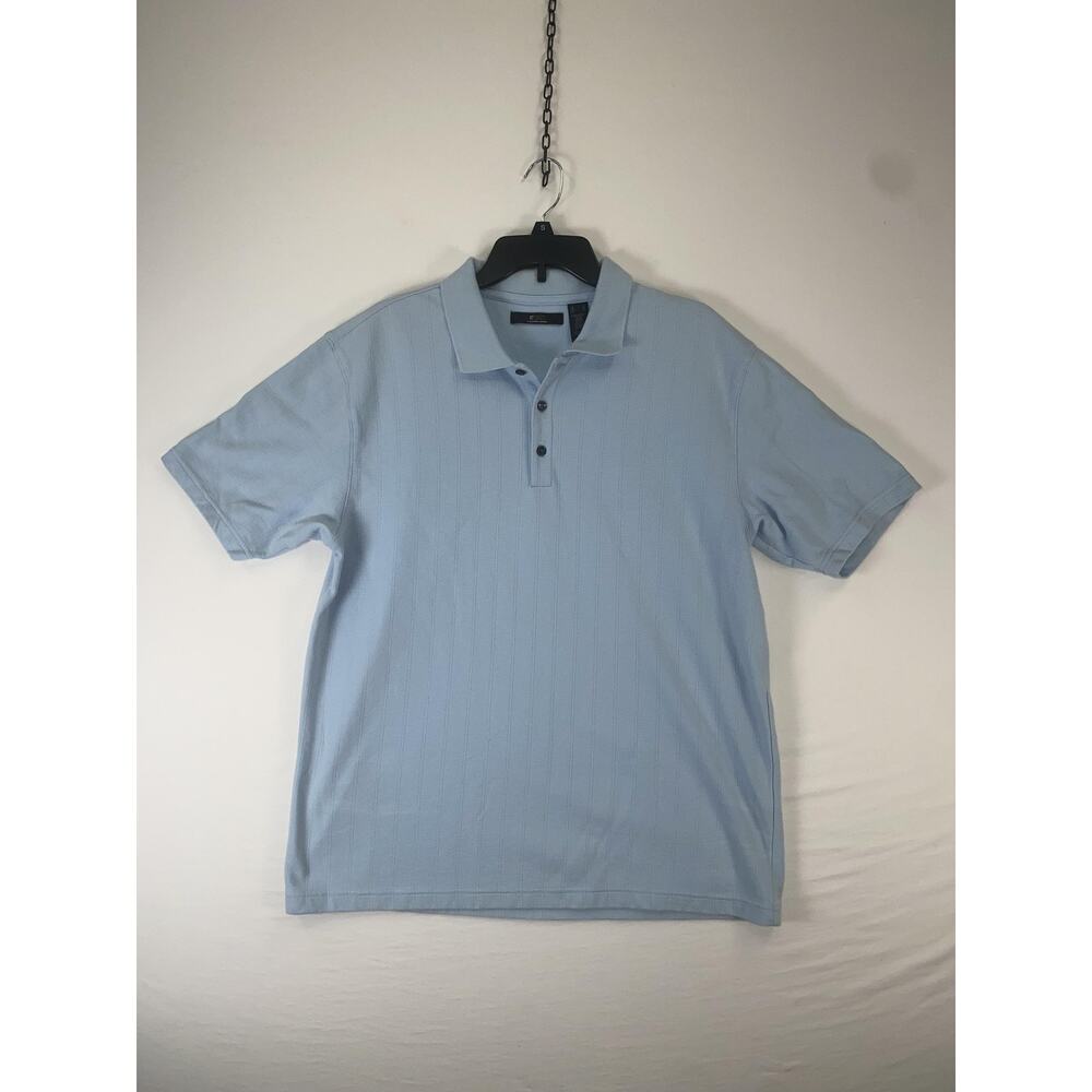 Ratio Polo Shirt Mens XL Blue Striped Cotton Poly Short Sleeve Casual Golf